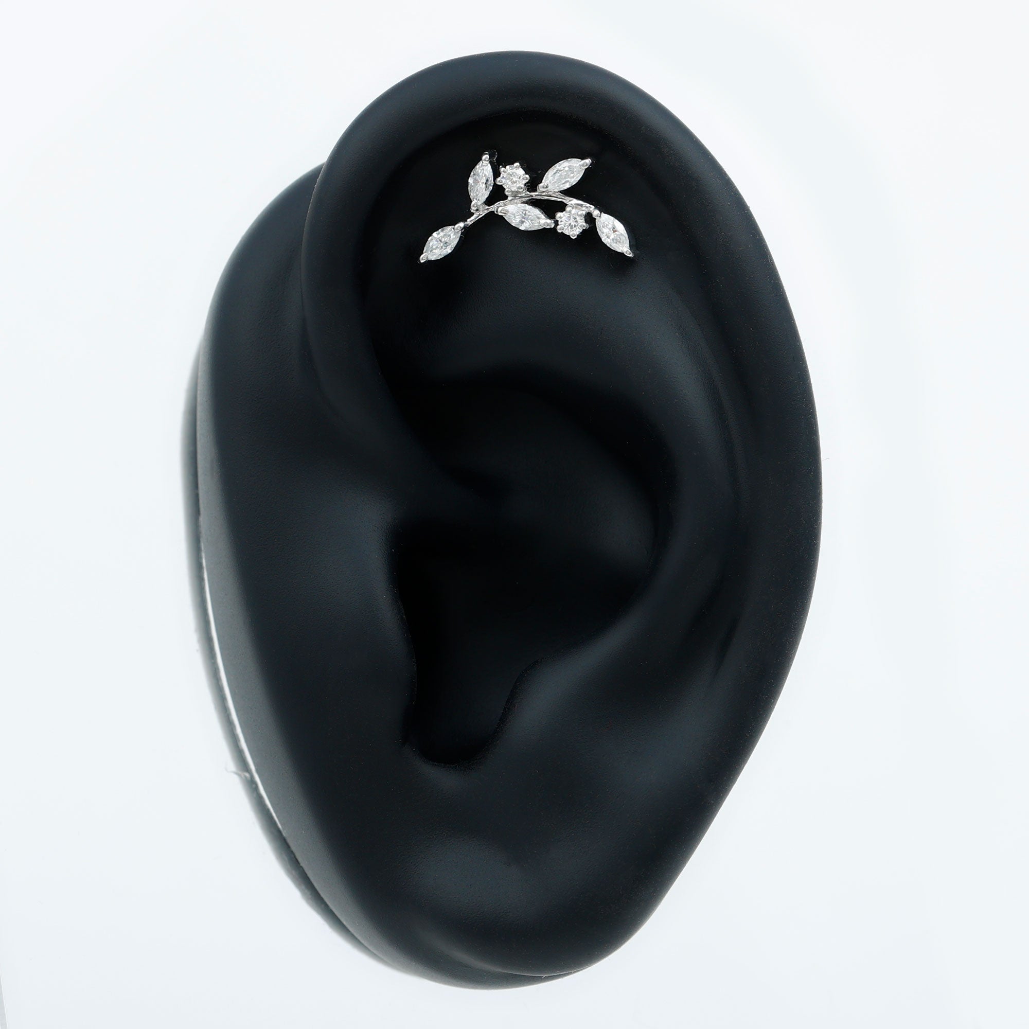 Certified Moissanite Leaf Climber Earring for Helix Piercing