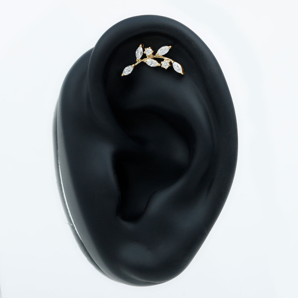 Certified Moissanite Leaf Climber Earring for Helix Piercing