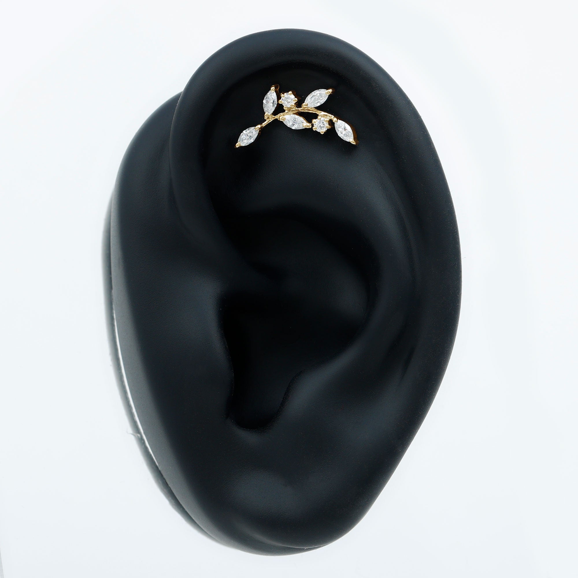 Certified Moissanite Leaf Climber Earring for Helix Piercing
