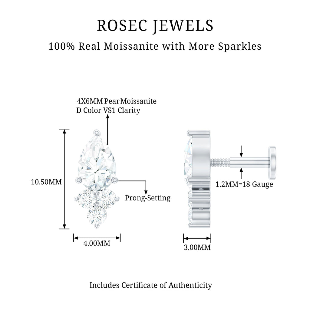 Pear and Round Moissanite Cluster Cartilage Earring