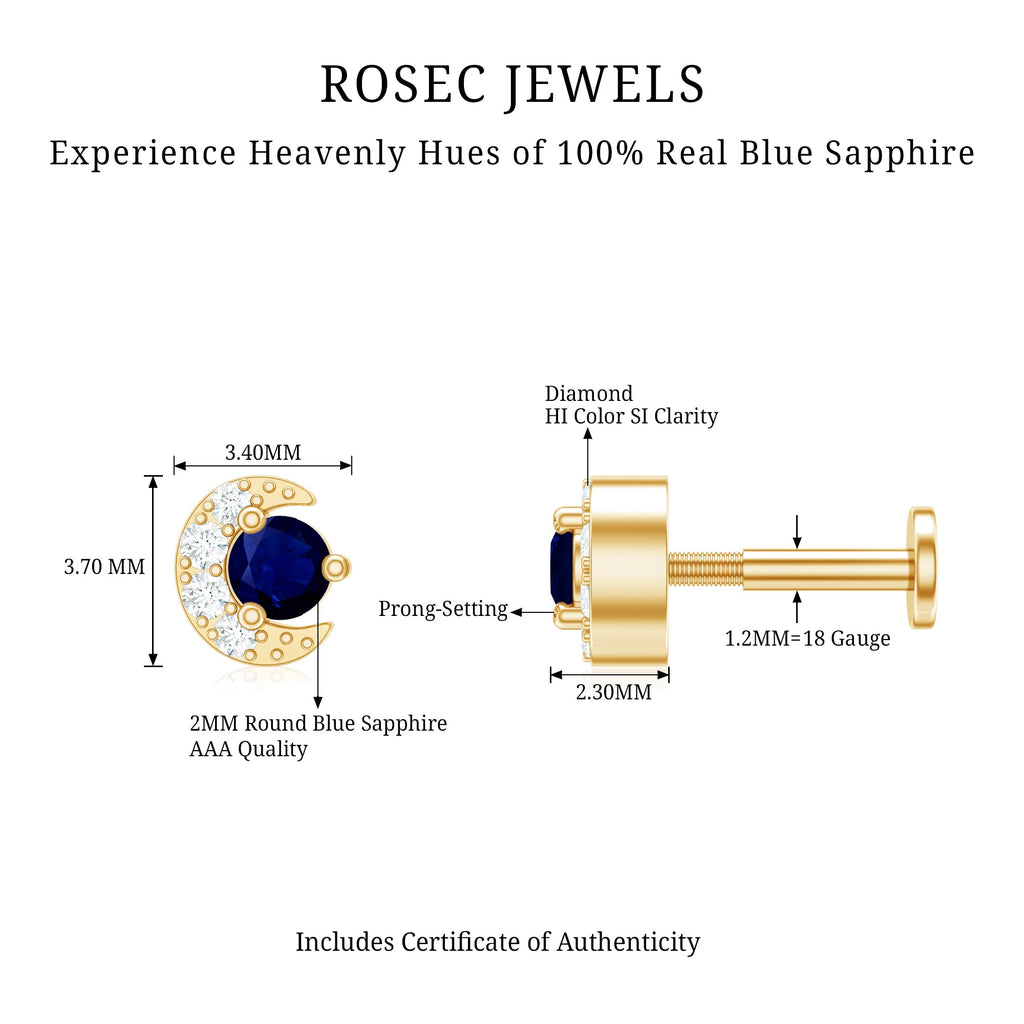 Genuine Blue Sapphire and Diamond Celestial Nose Pin