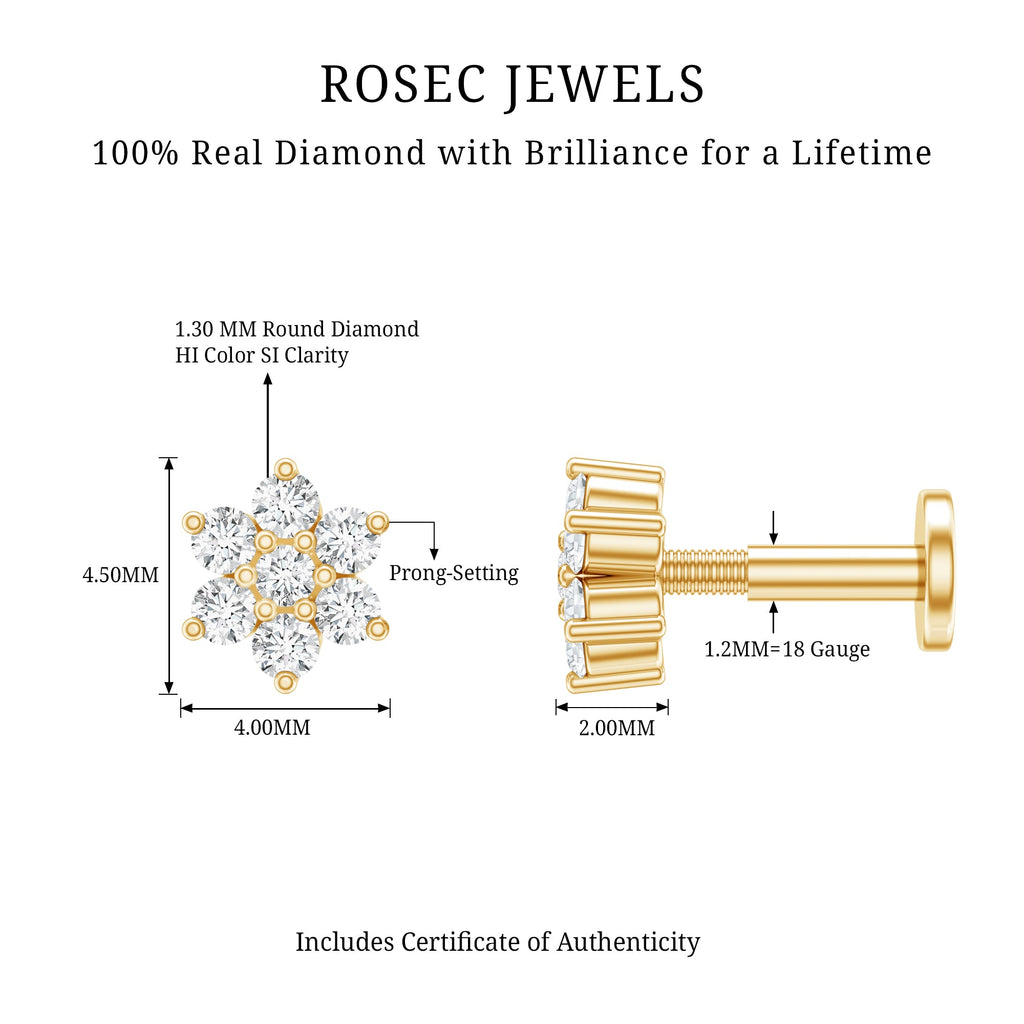 Round Cut Natural Diamond Flower Nose Stud For Women