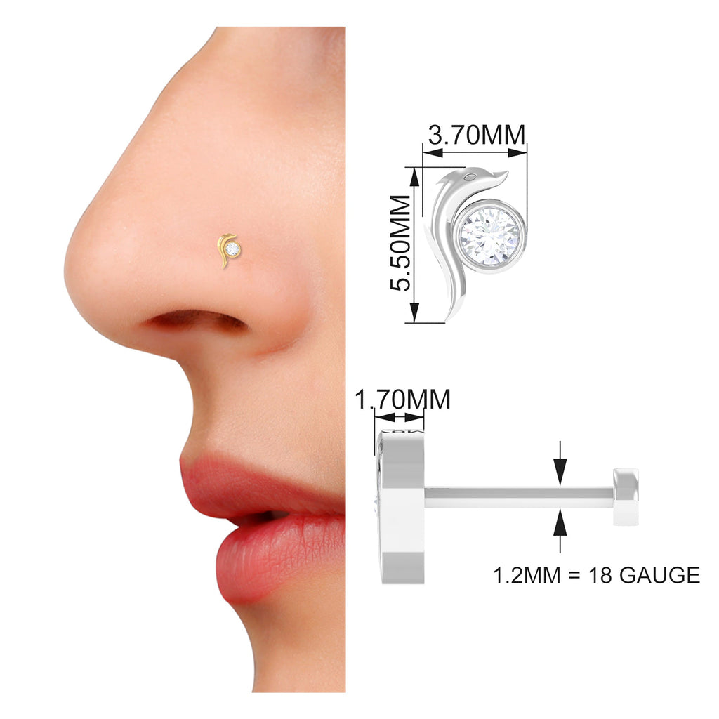 Bezel Set Round Diamond Dolphin Nose Ring