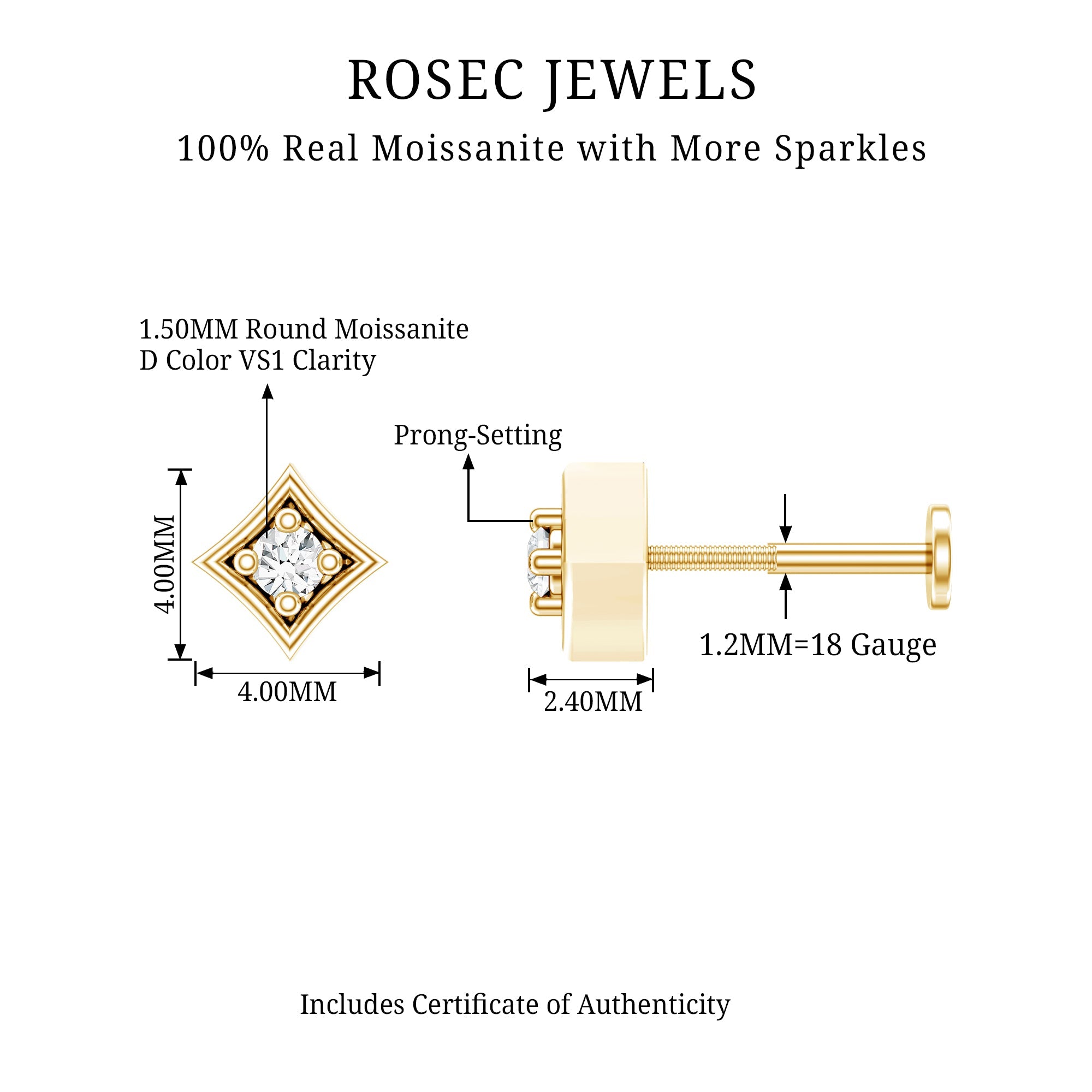 Round Moissanite Solitaire Geometric Nose Pin
