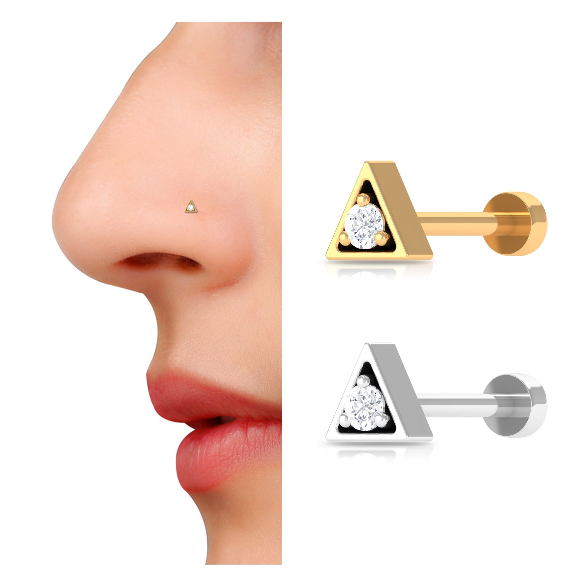 Real Diamond Minimal Triangle Nose Stud