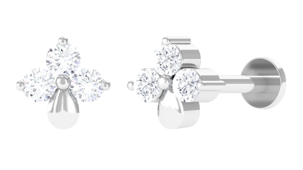 Natural Diamond 3 Stone Flower Nose Pin