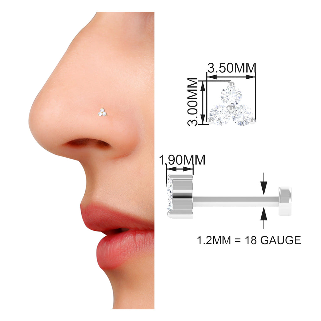 Round Diamond Three Stone Nose Pin