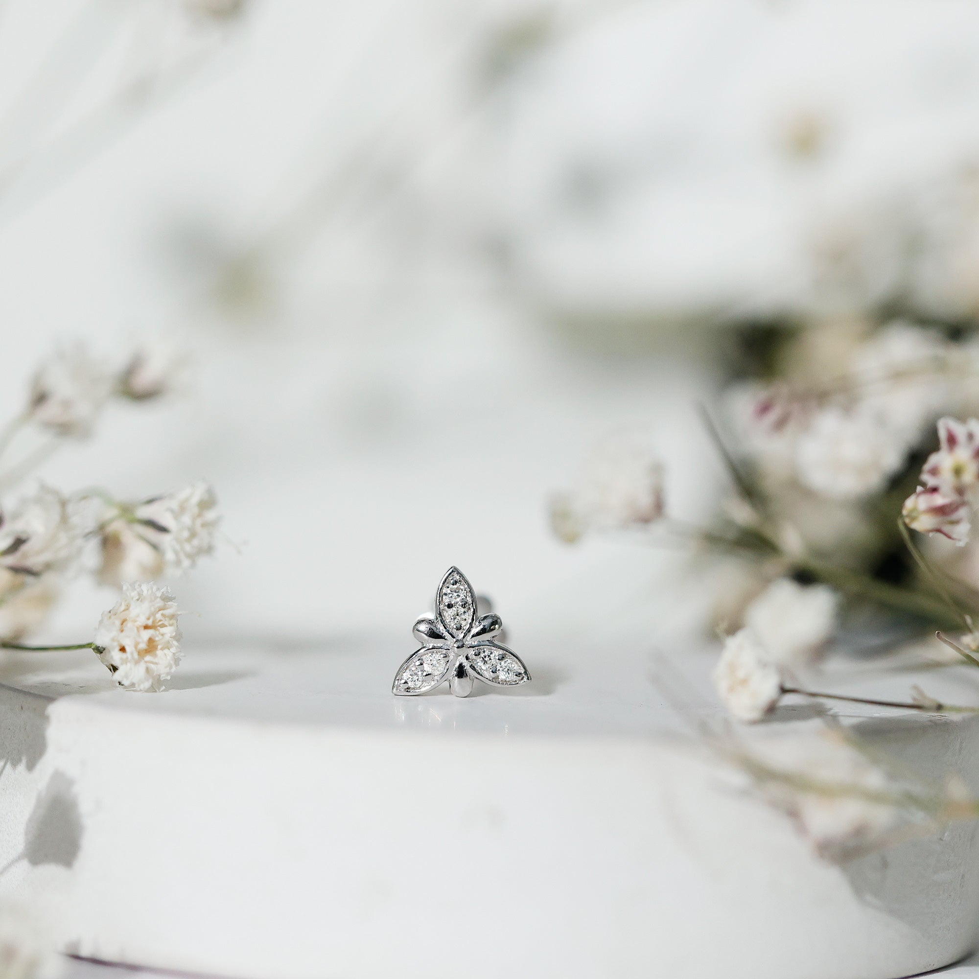 Simple Diamond Flower Nose Stud for Women