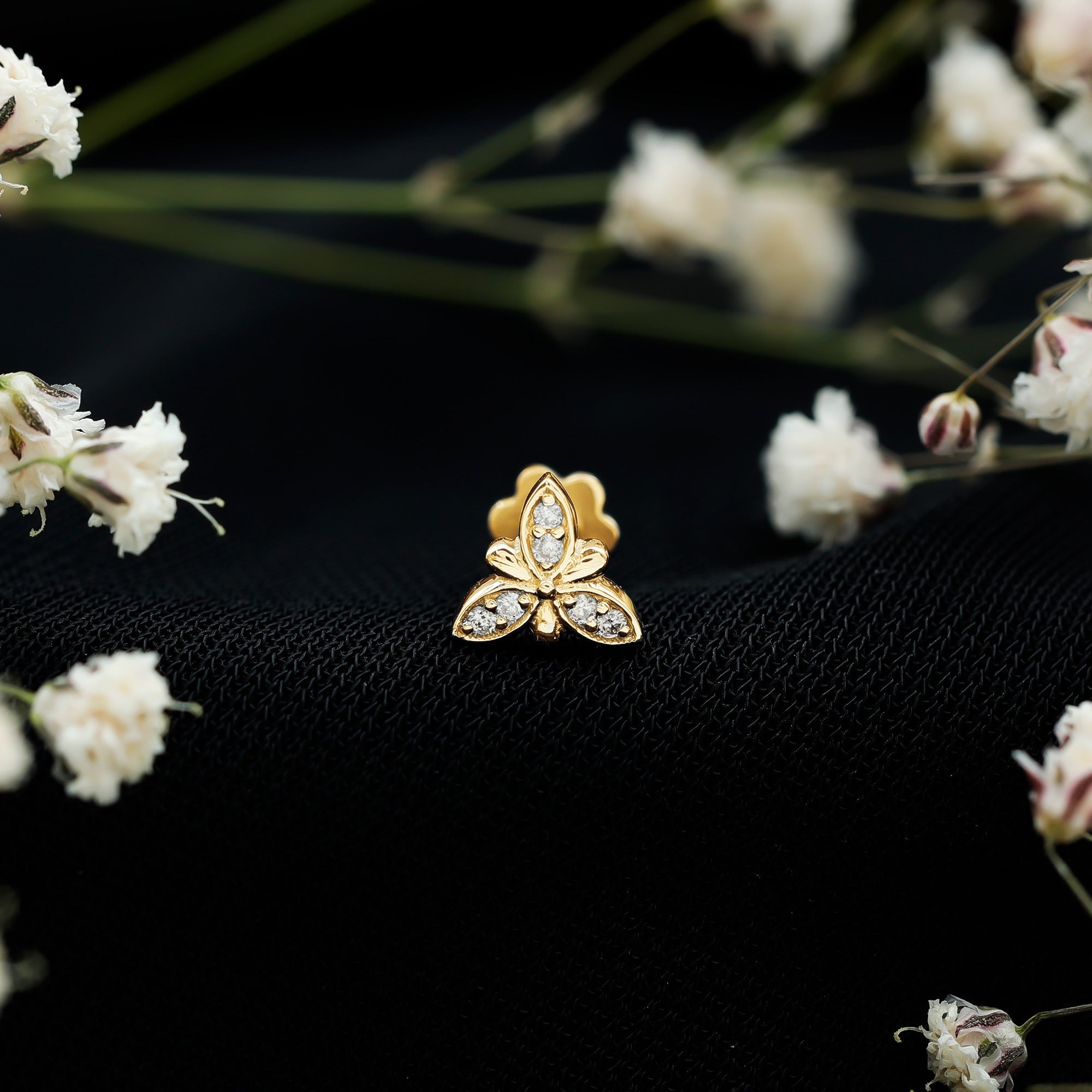 Simple Diamond Flower Nose Stud for Women