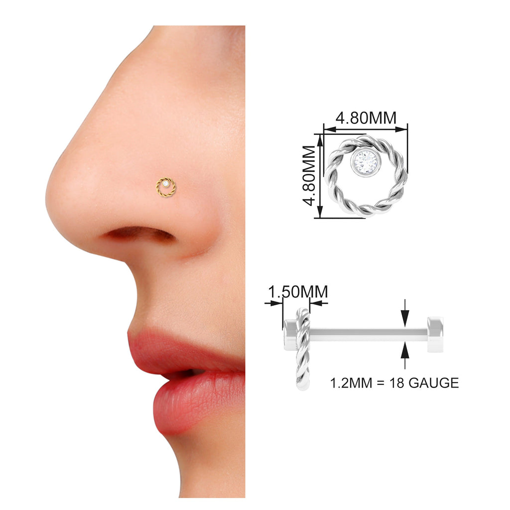 Bezel Set Round Diamond Nose Pin with Twisted Rope