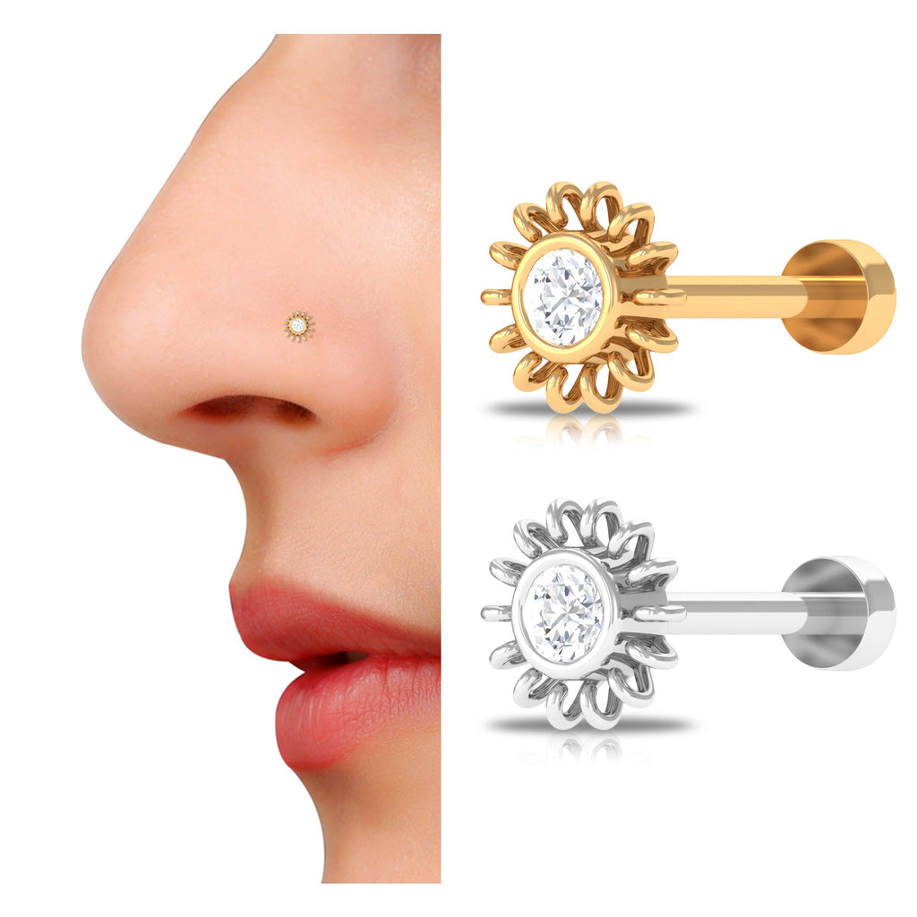 Dainty Round Diamond Sunburst Nose Pin