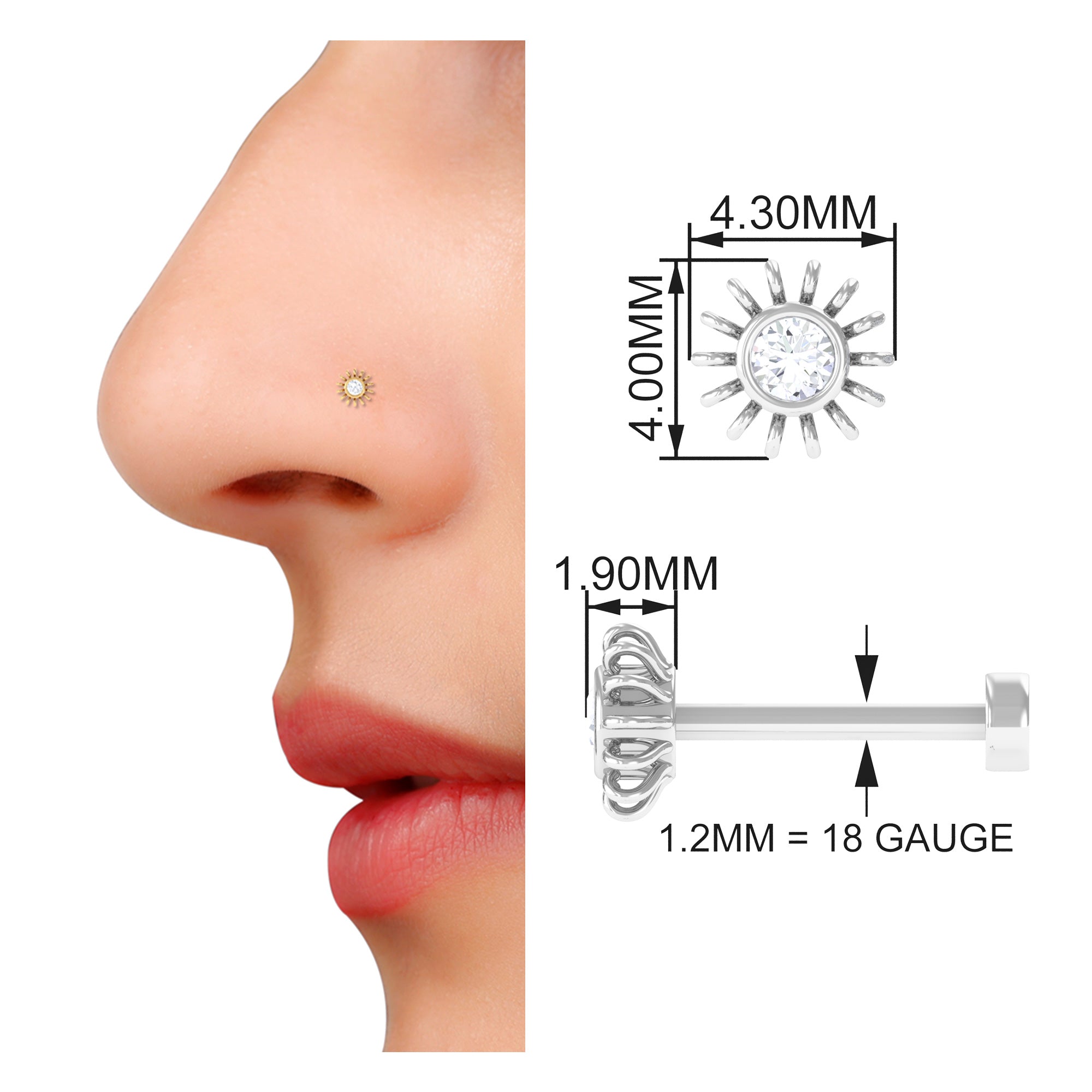 Dainty Round Diamond Sunburst Nose Pin