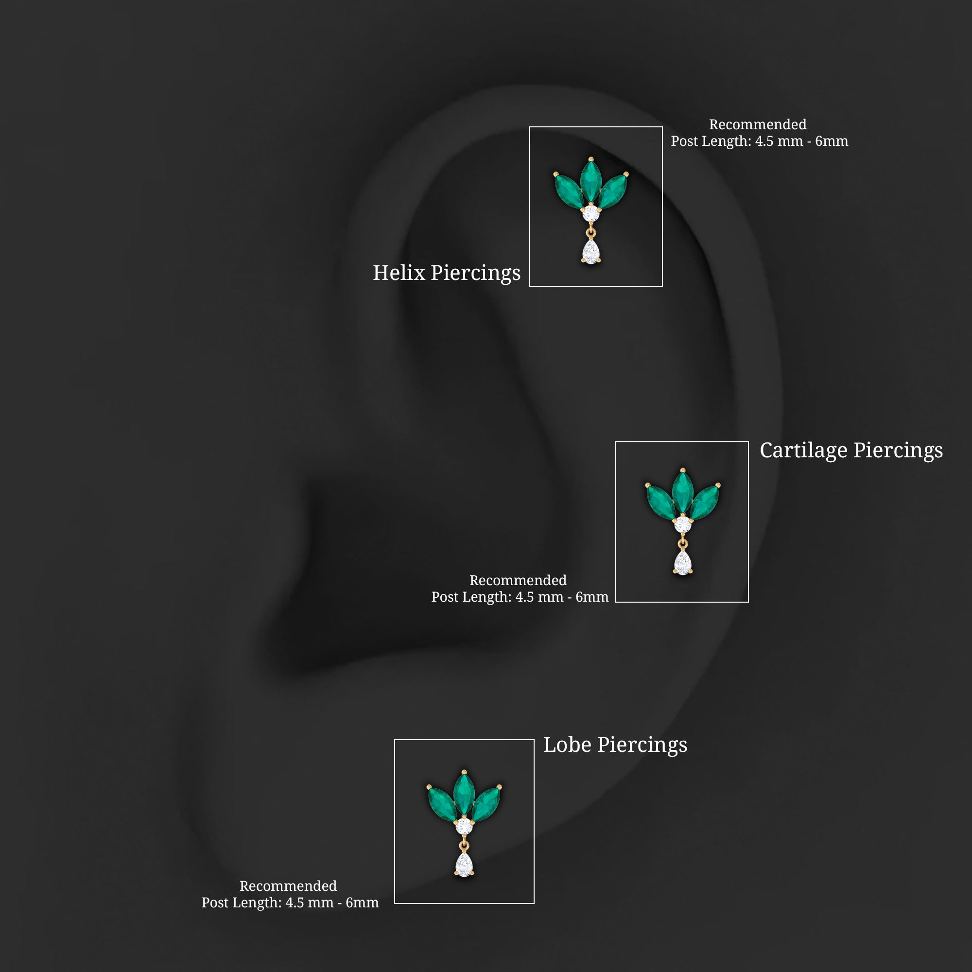 Marquise Created Emerald and Moissanite Flower Drop Earring