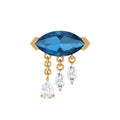 London Blue Topaz Cartilage Earring with Dangling Moissanite