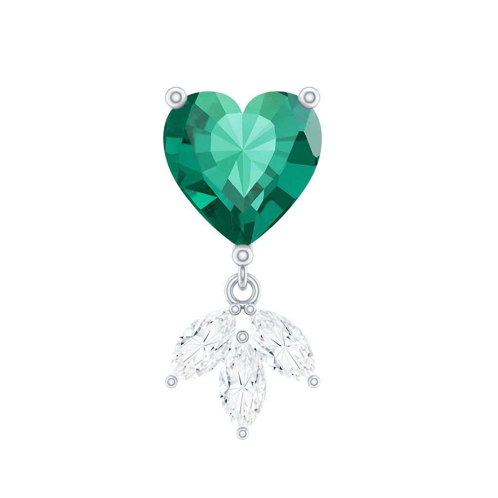 Heart Shape Lab Created Emerald and Diamond Helix Drop Earring