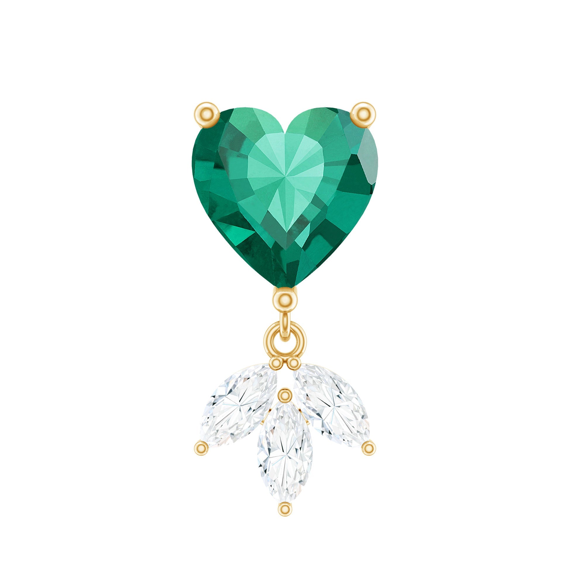Heart Shape Lab Created Emerald and Diamond Helix Drop Earring