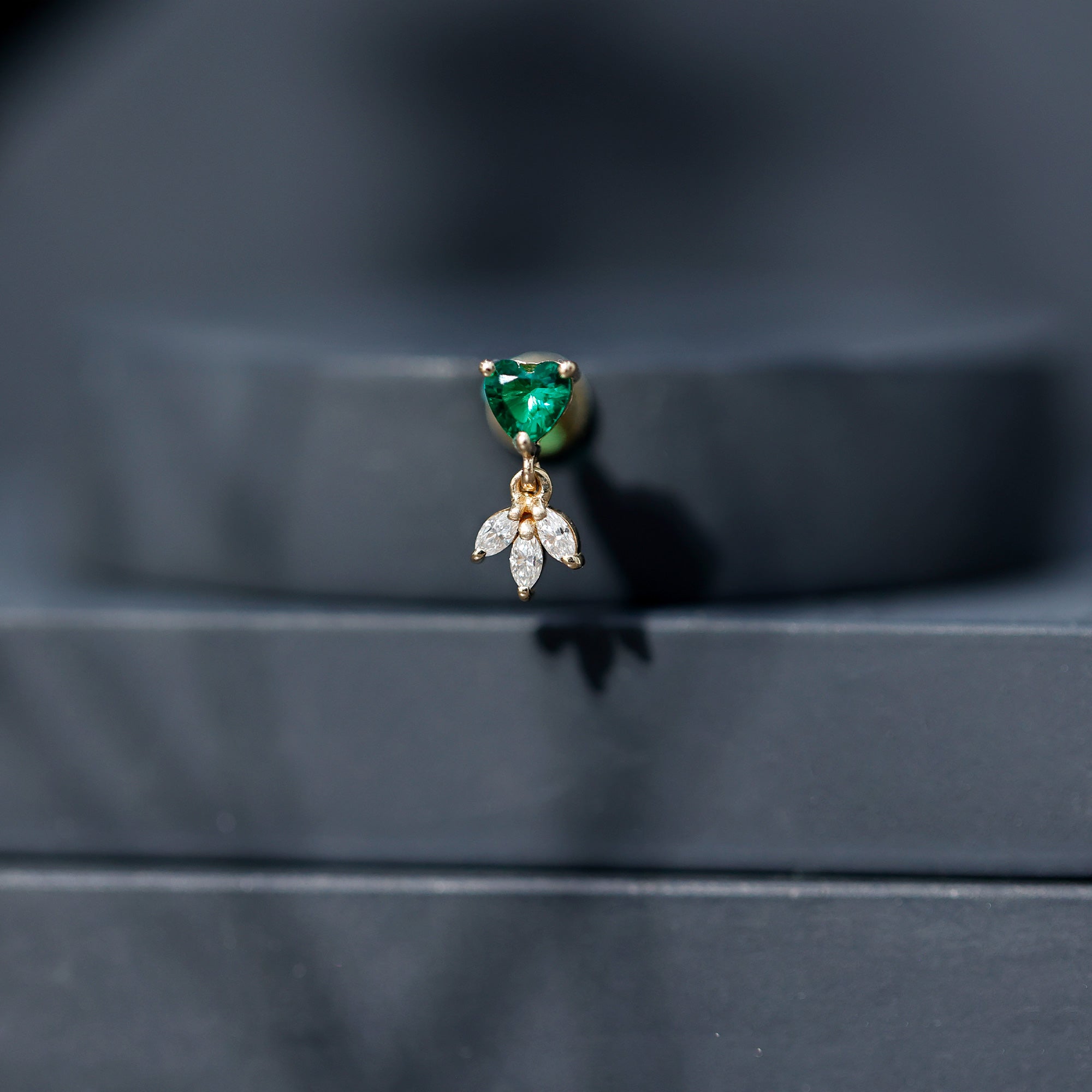 Heart Shape Lab Created Emerald and Diamond Helix Drop Earring