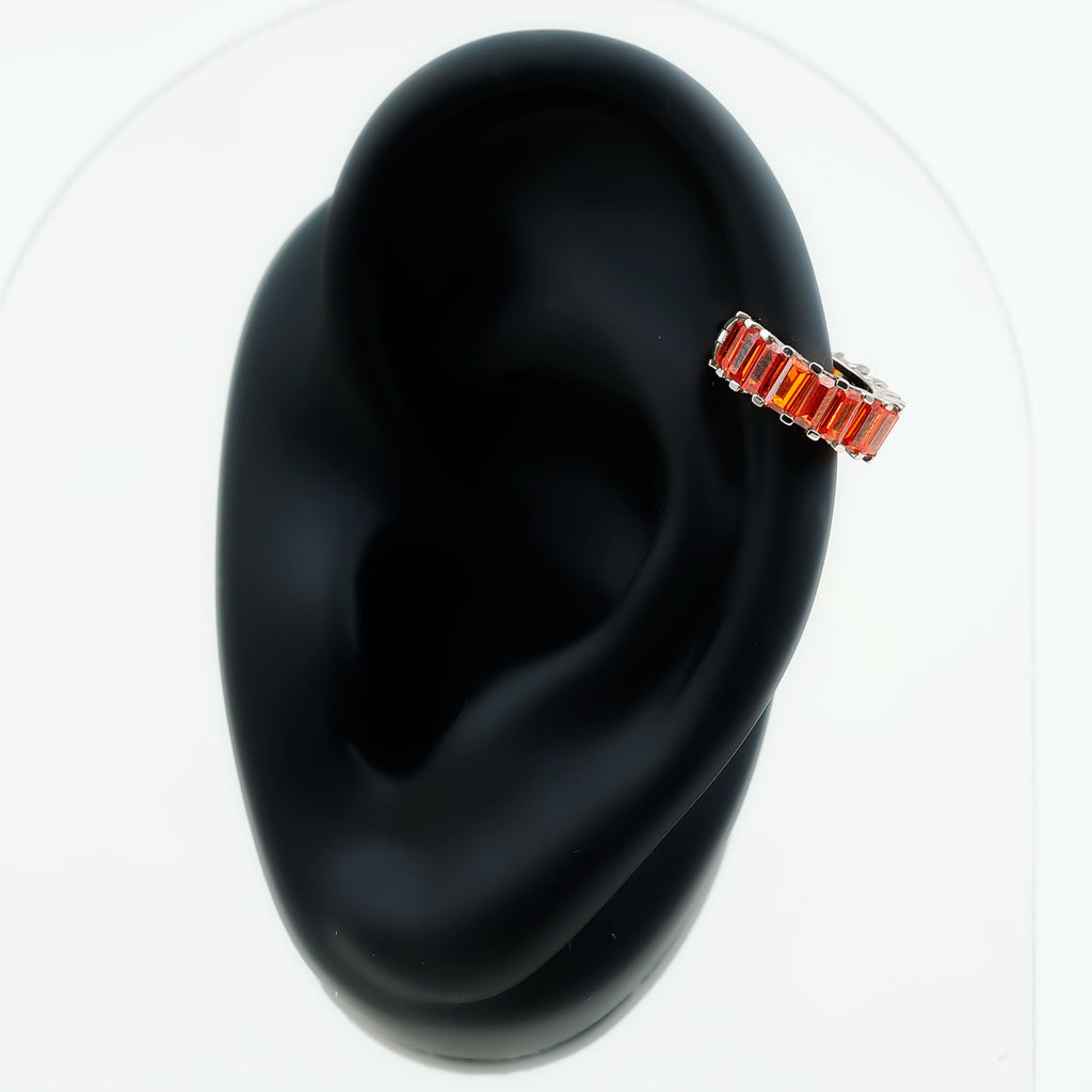 Baguette Cut Lab Grown Orange Sapphire Conch Hoop Earring