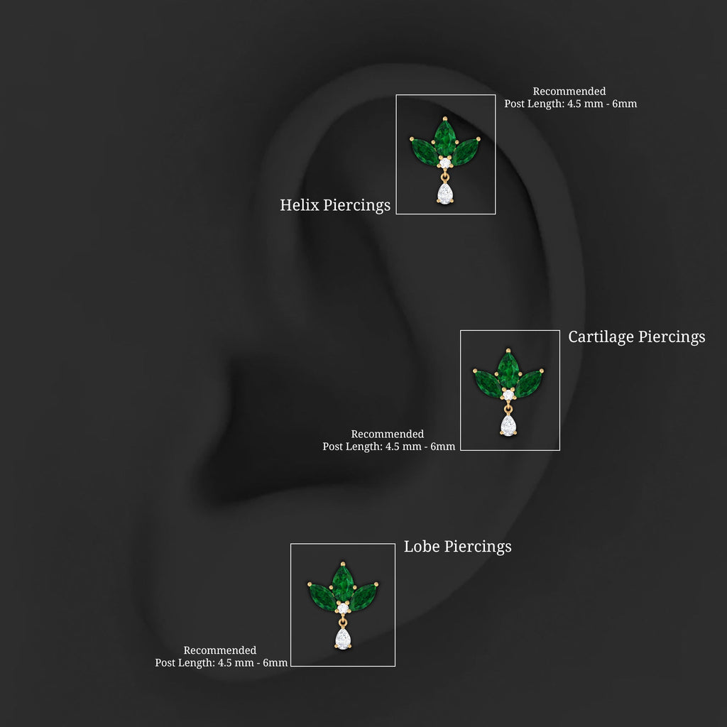 Created Emerald Flower Earring with Teardrop Moissanite
