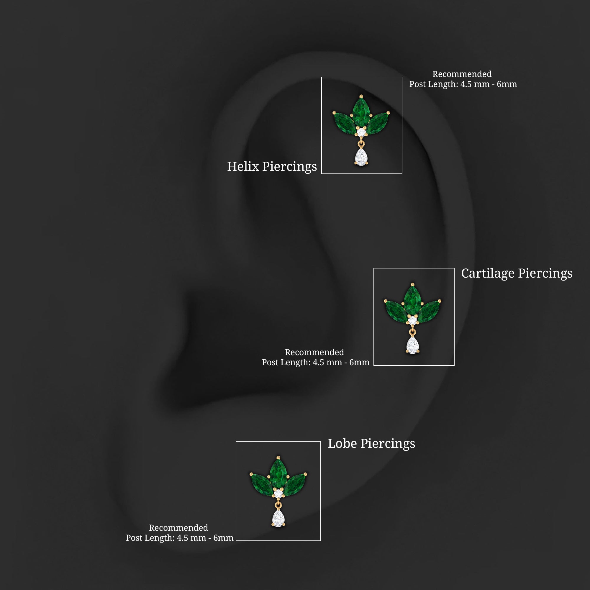 Created Emerald Flower Earring with Teardrop Moissanite