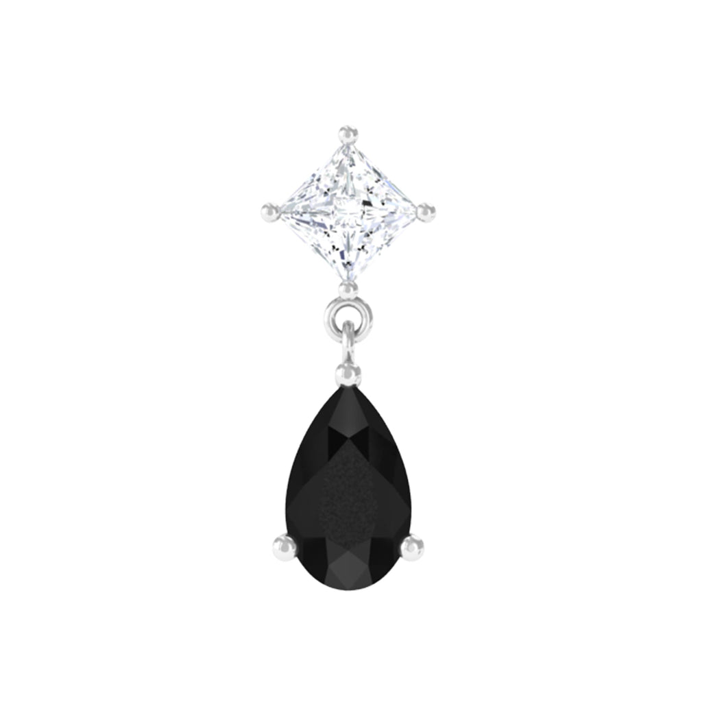 Pear Shape Black Onyx and Diamond Dangling Helix Earring