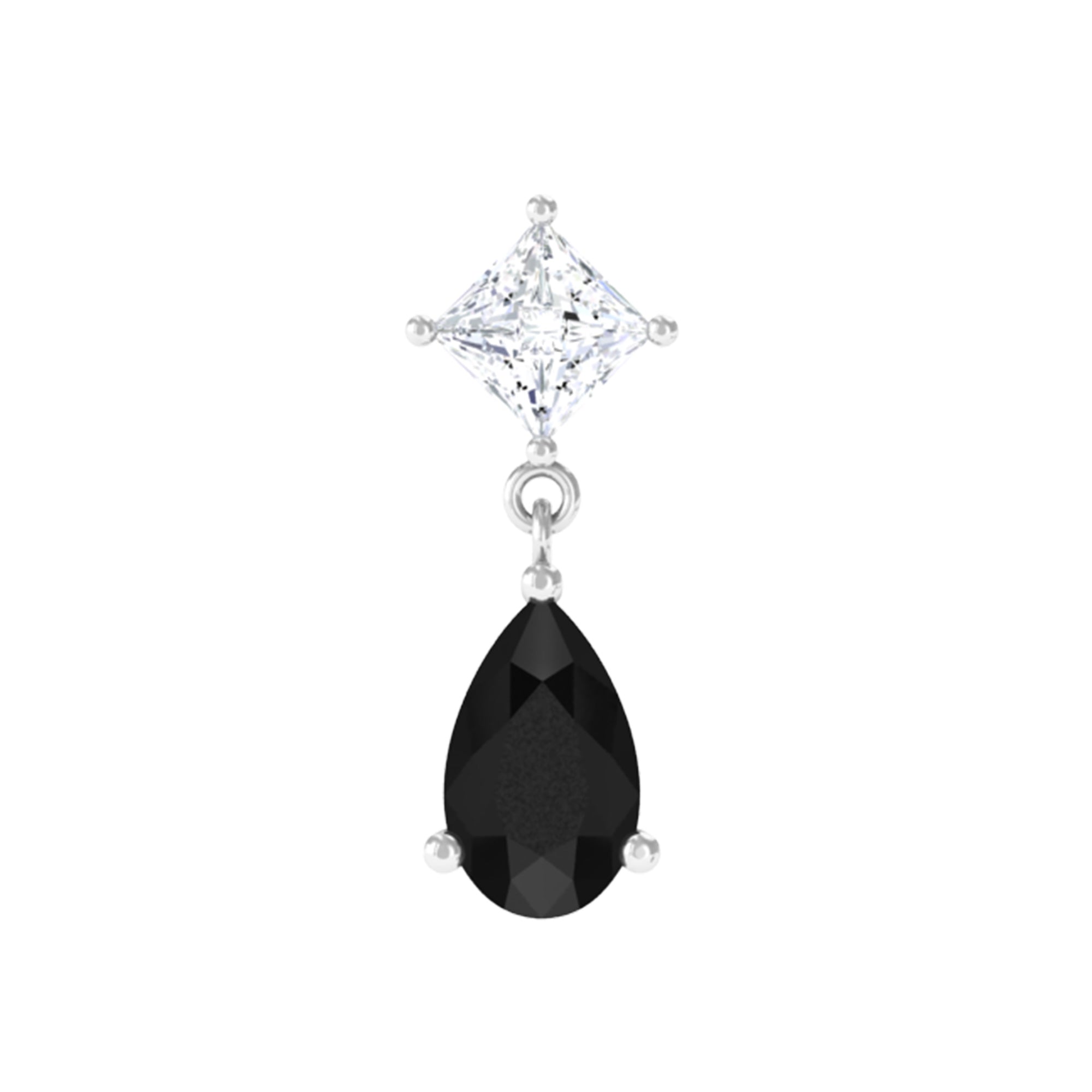 Pear Shape Black Onyx and Diamond Dangling Helix Earring