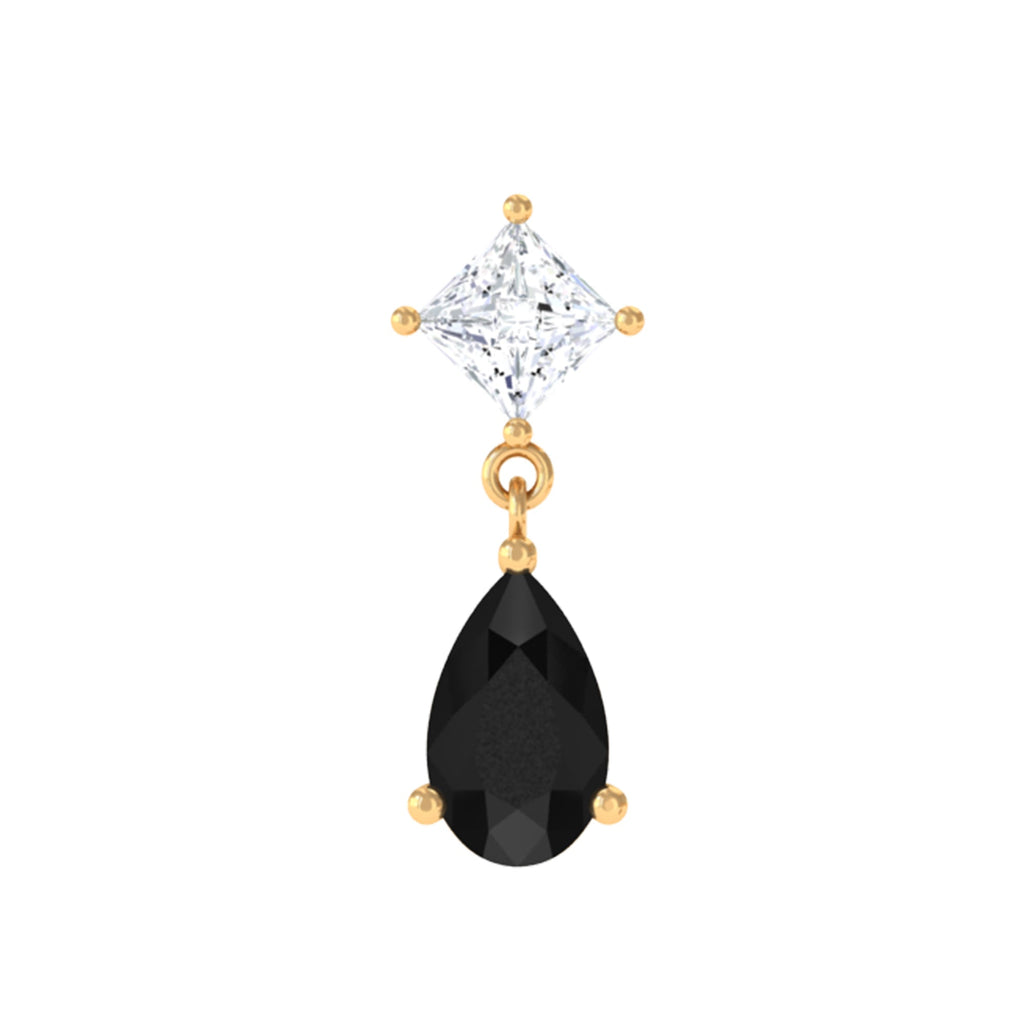 Pear Shape Black Onyx and Diamond Dangling Helix Earring