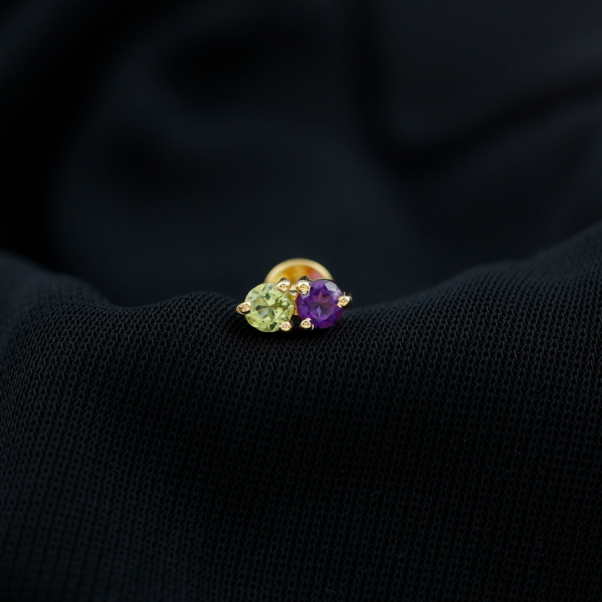 Real Amethyst and Peridot Two Stone Helix Earring