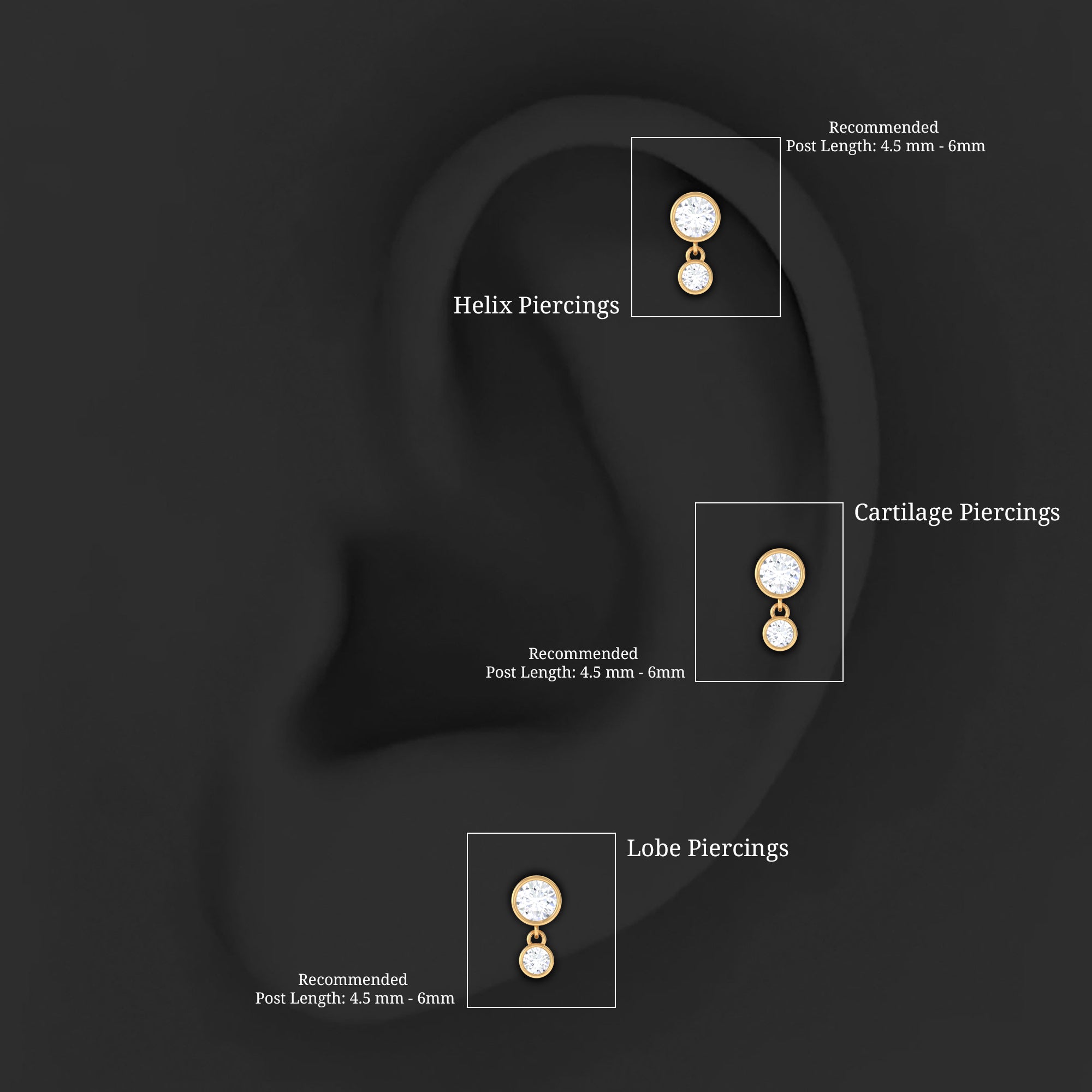 Bezel Set Round Moissanite Helix Drop Earring