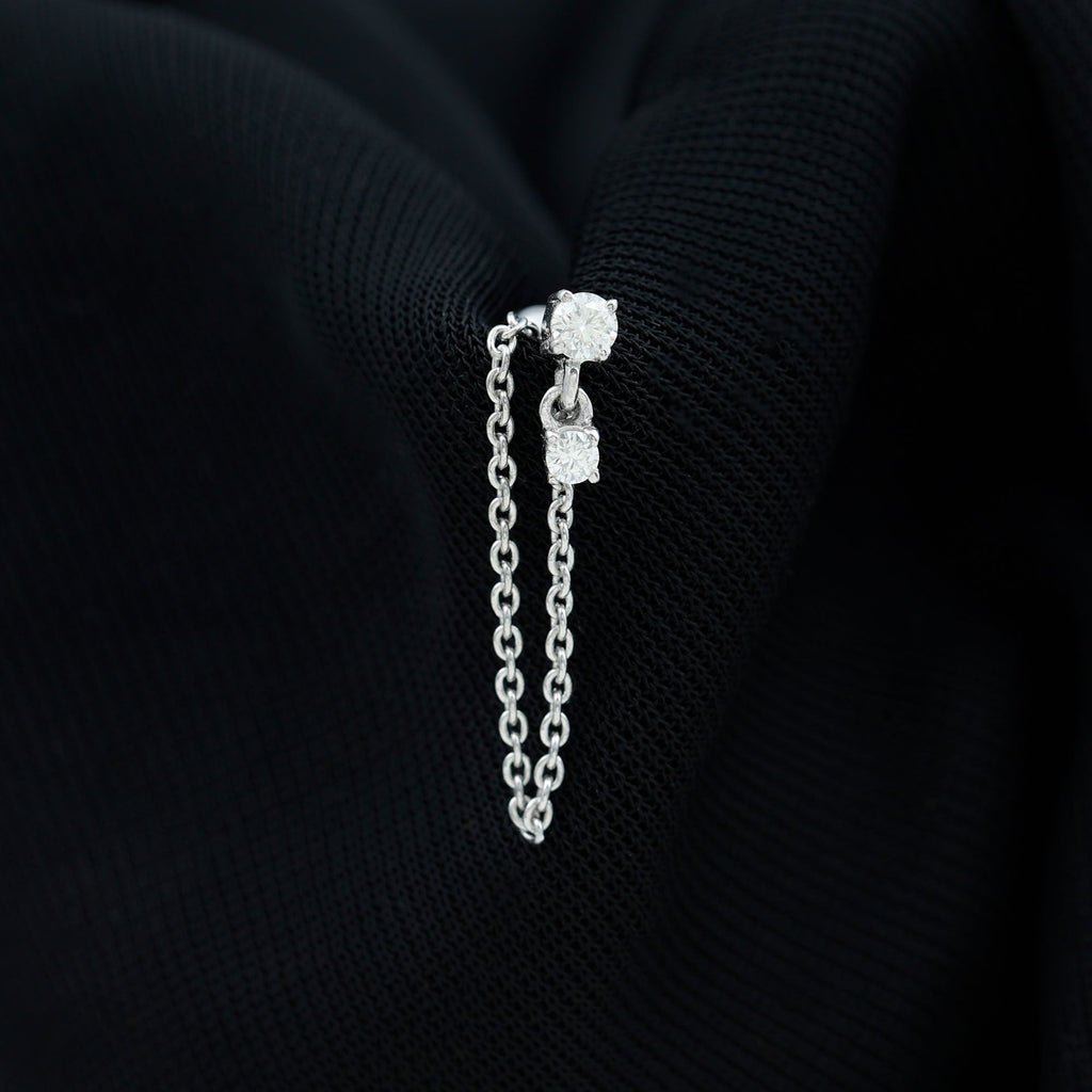 Round Moissanite Chain Drop Earring for Cartilage Piercing