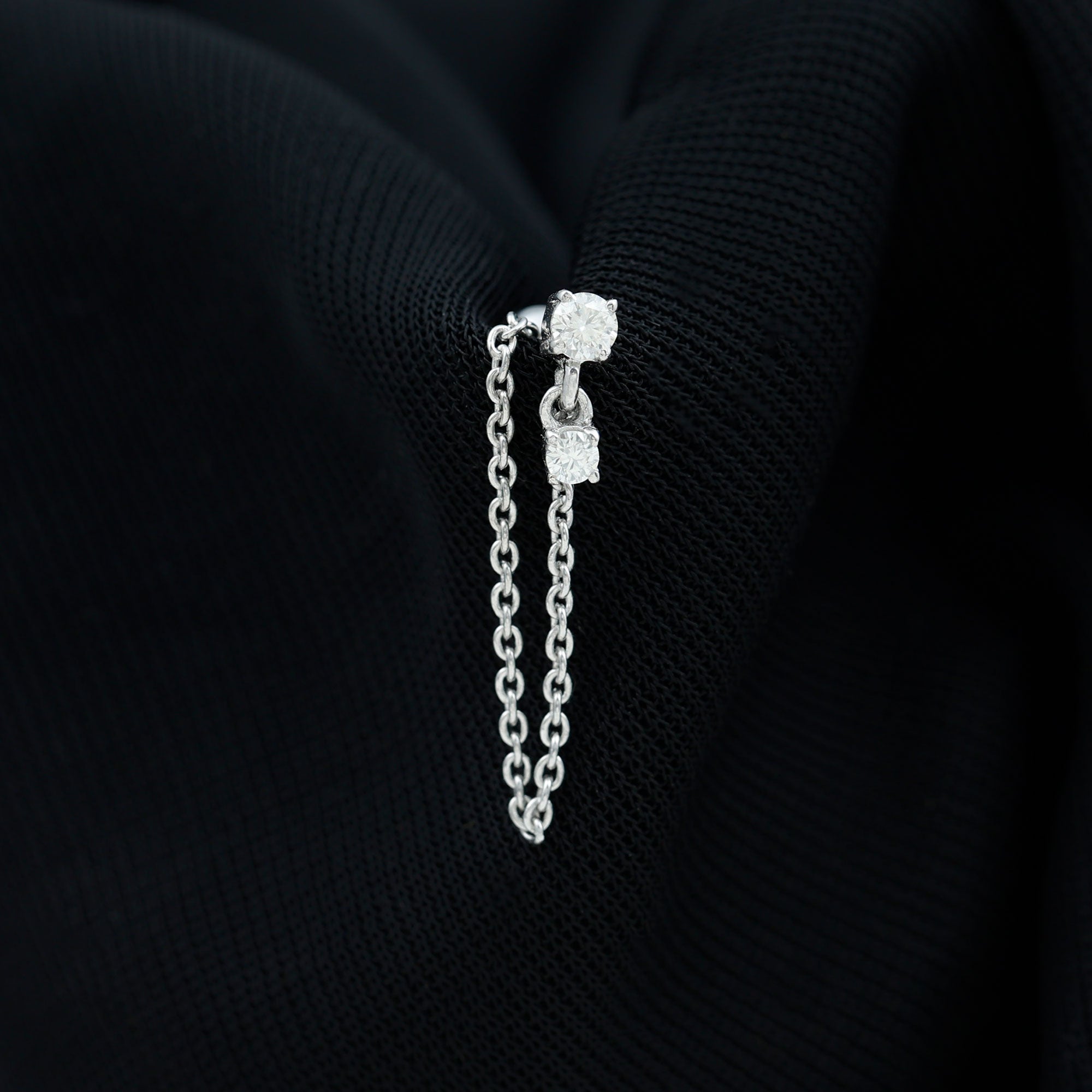 Round Moissanite Chain Drop Earring for Cartilage Piercing