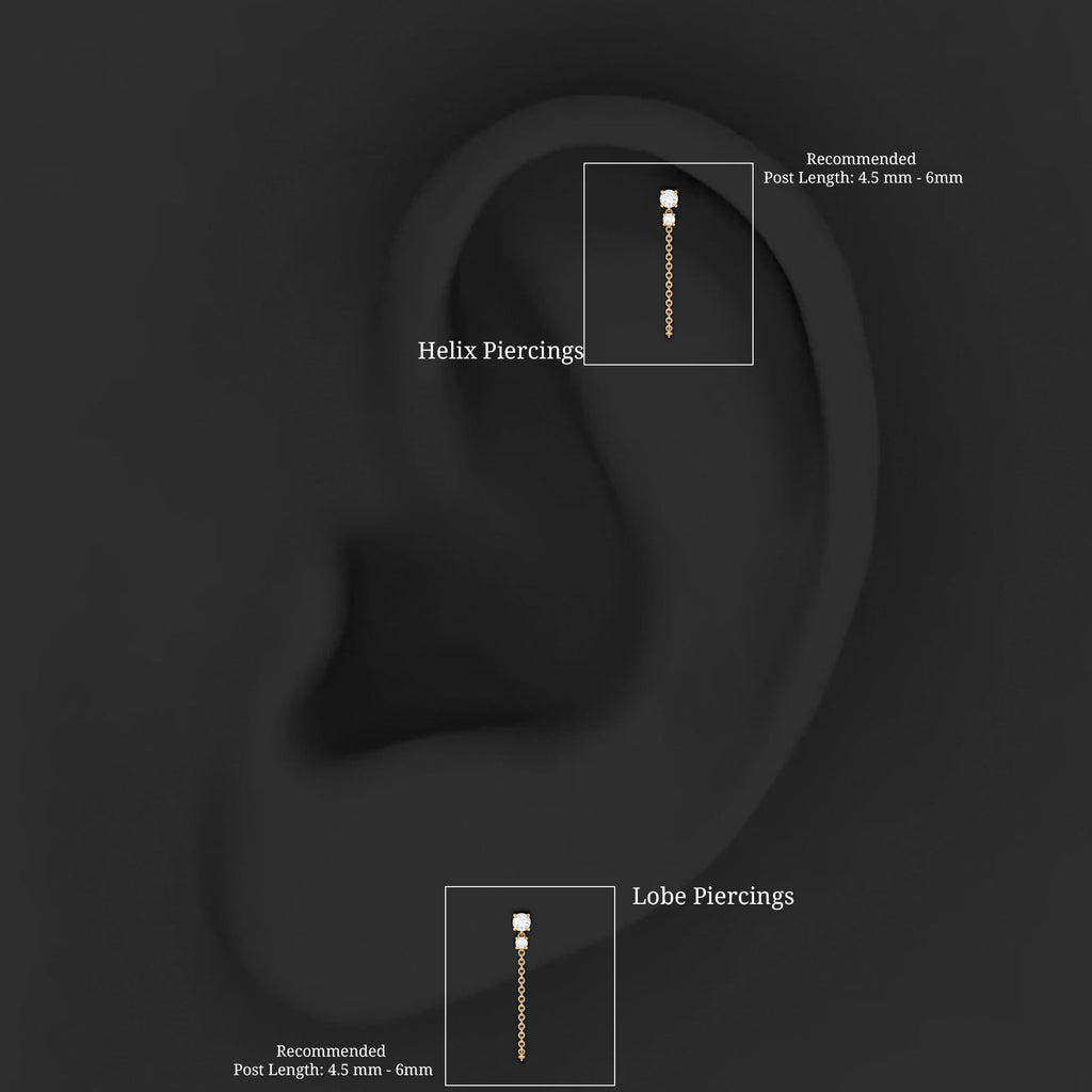 Round Moissanite Chain Drop Earring for Cartilage Piercing