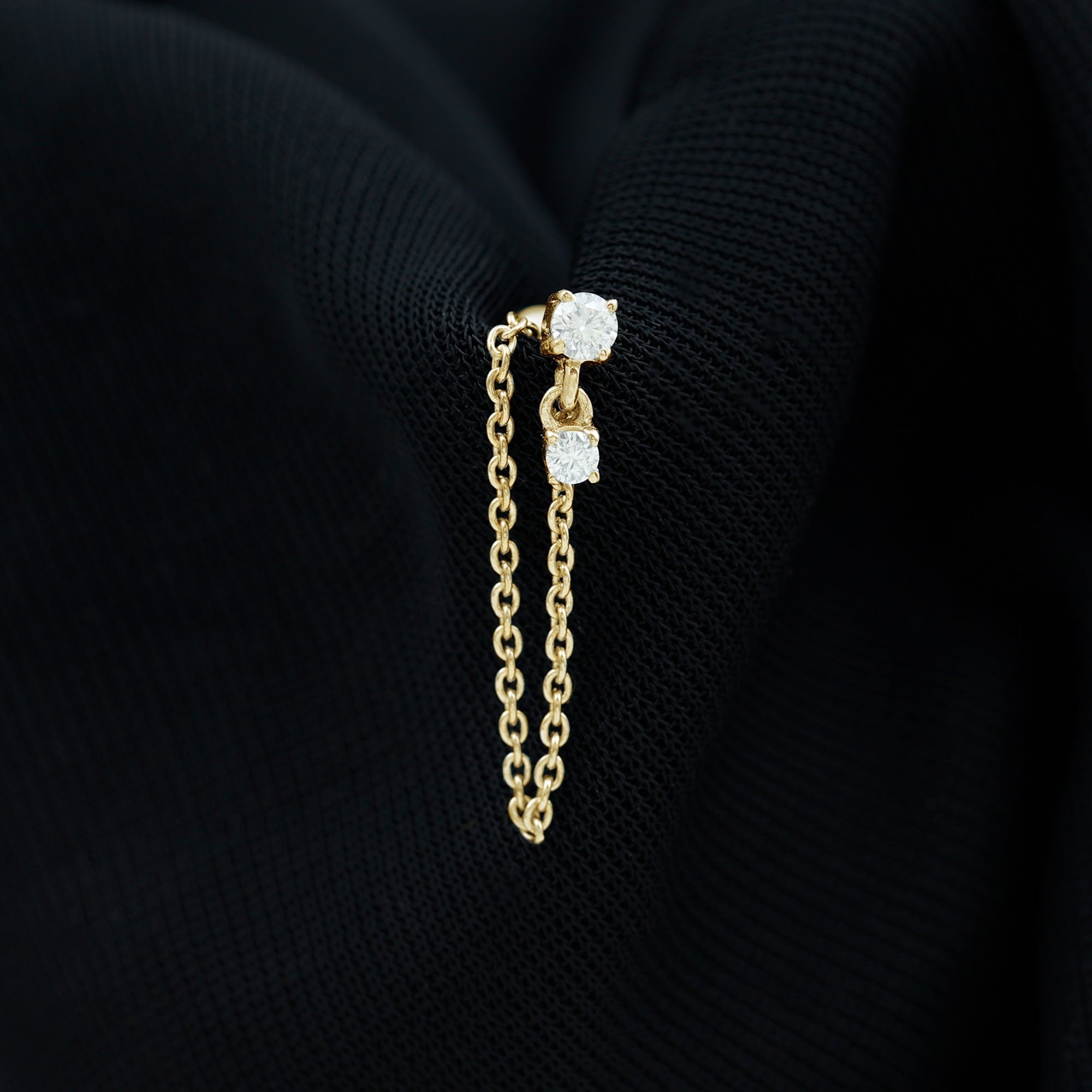 Round Moissanite Chain Drop Earring for Cartilage Piercing