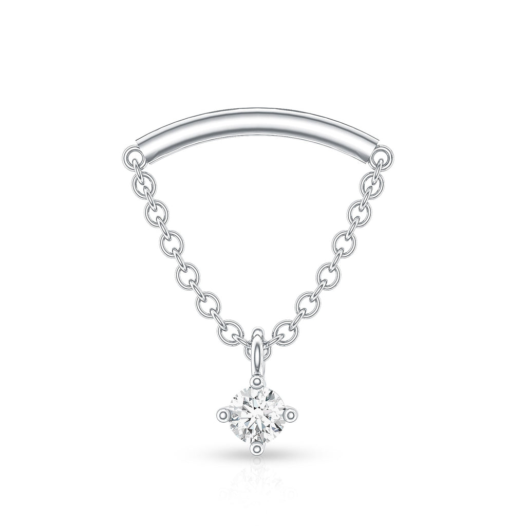 Curved Bar and Moissanite Chain Earring for Helix Piercing