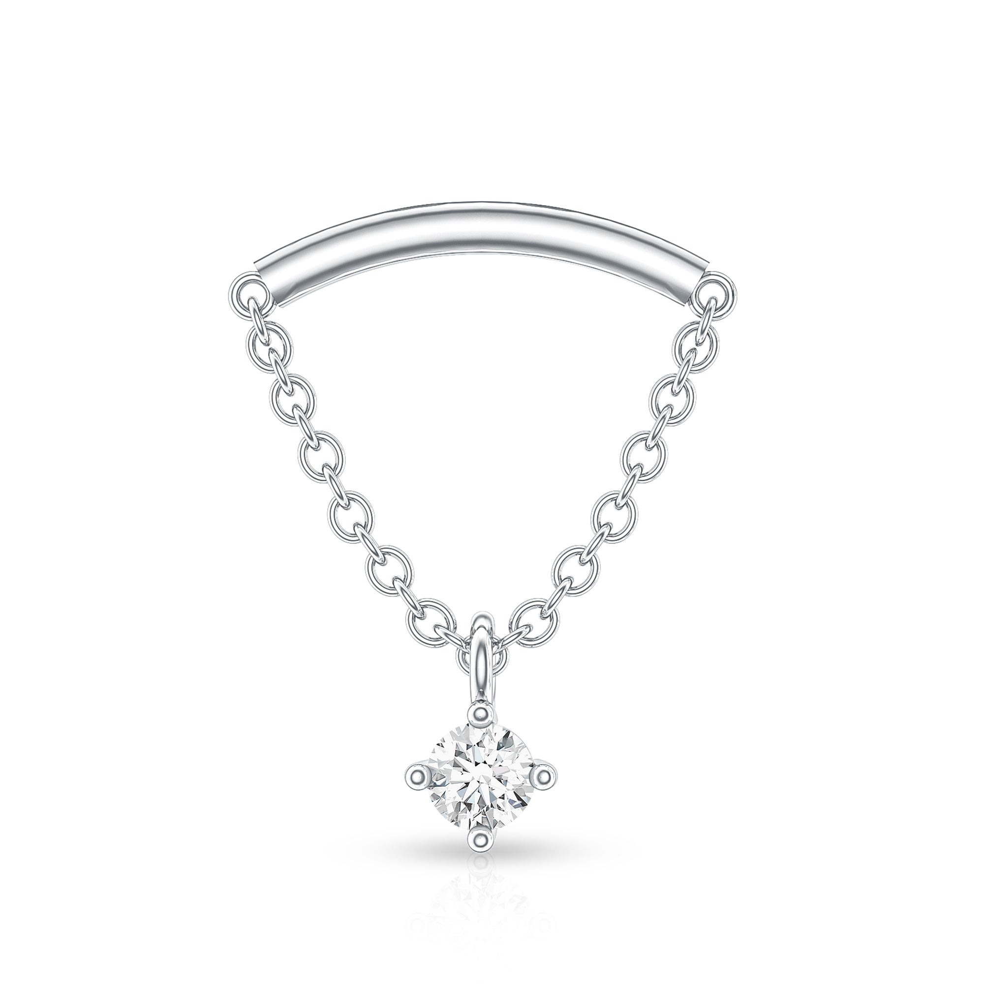 Curved Bar and Moissanite Chain Earring for Helix Piercing