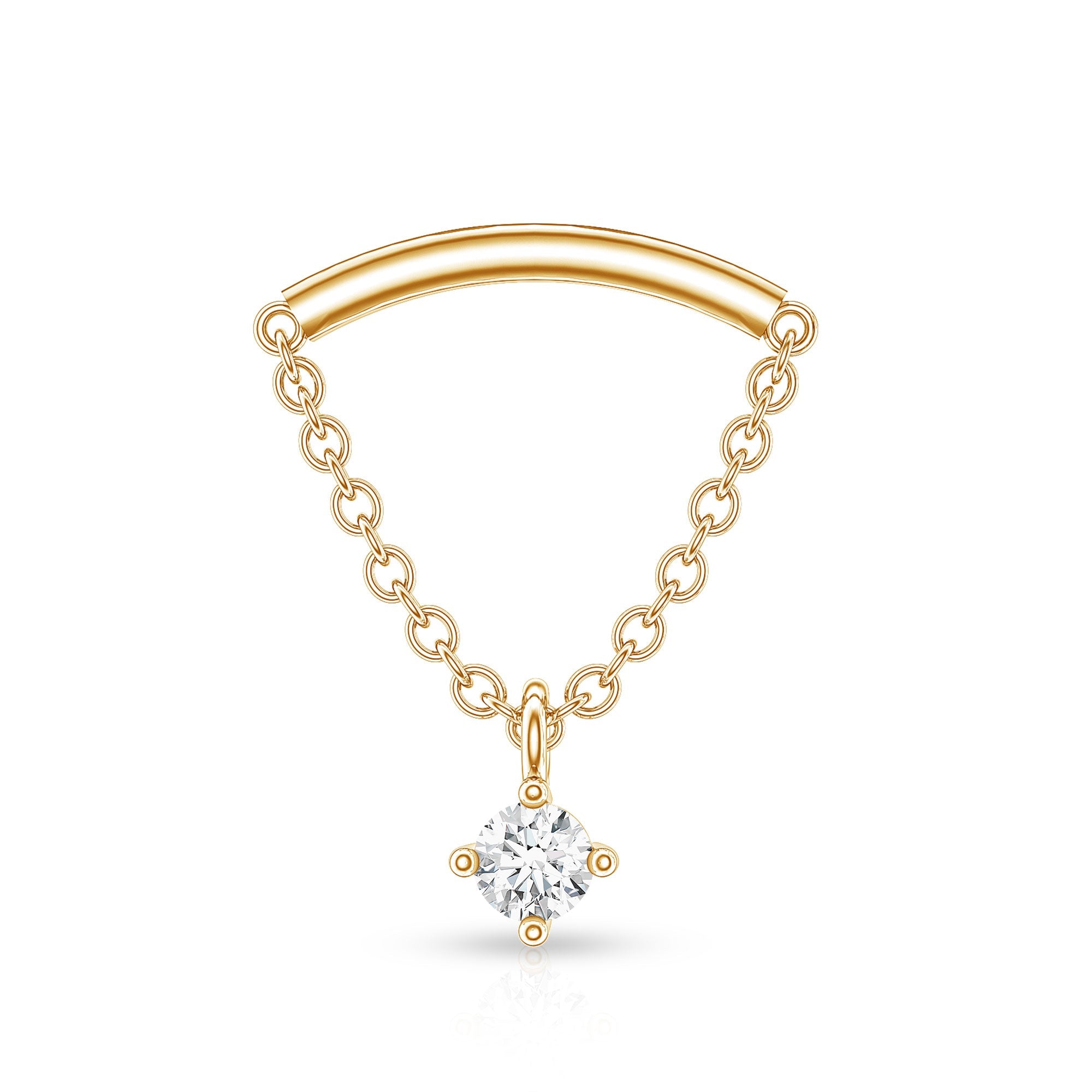 Curved Bar and Moissanite Chain Earring for Helix Piercing