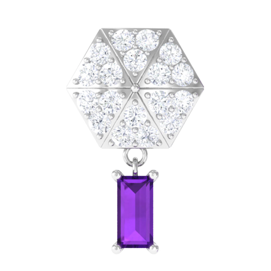 Baguette Amethyst Cartilage Drop Earring with Diamond