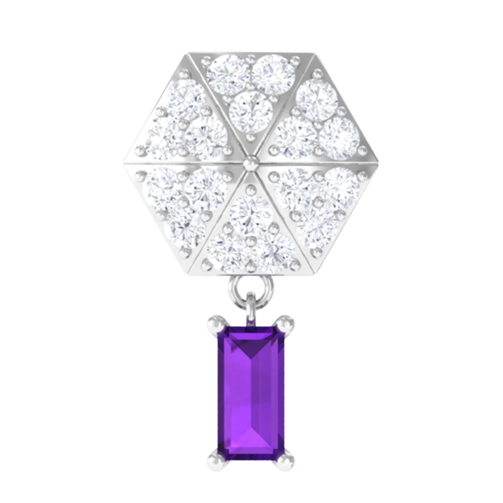 Baguette Amethyst Cartilage Drop Earring with Diamond