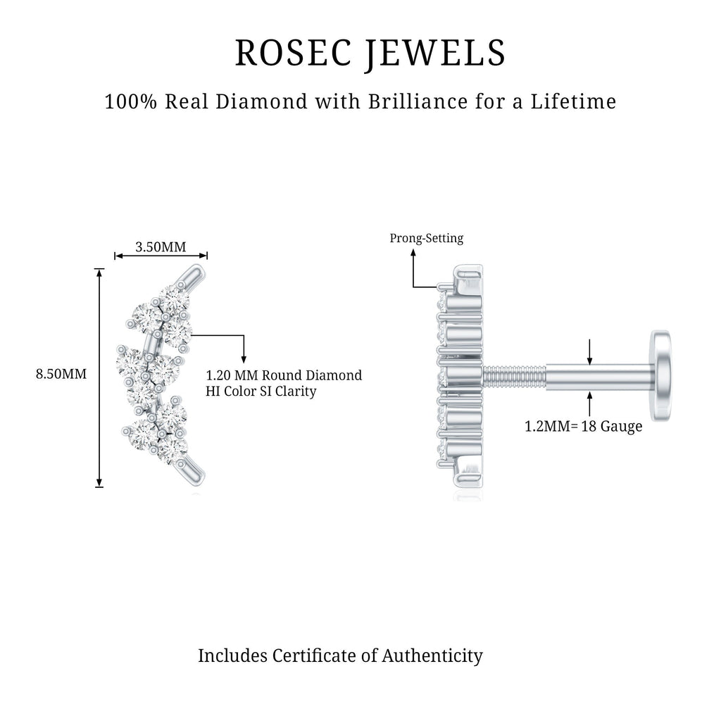 Natural Round Diamond Cluster Curved Helix Earring