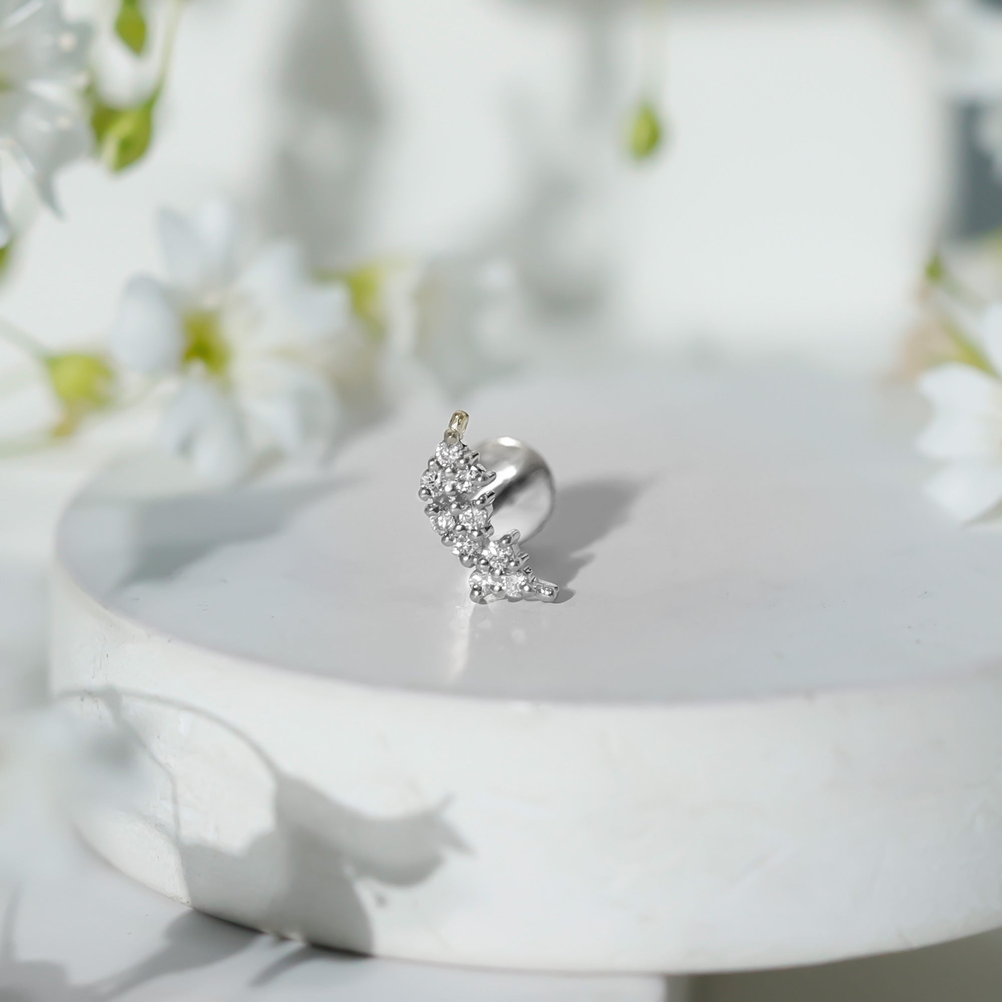 Natural Round Diamond Cluster Curved Helix Earring