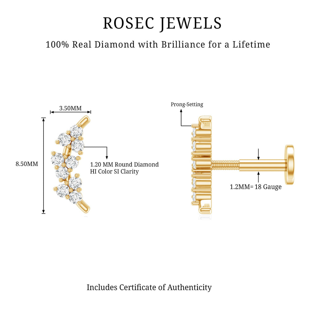Natural Round Diamond Cluster Curved Helix Earring