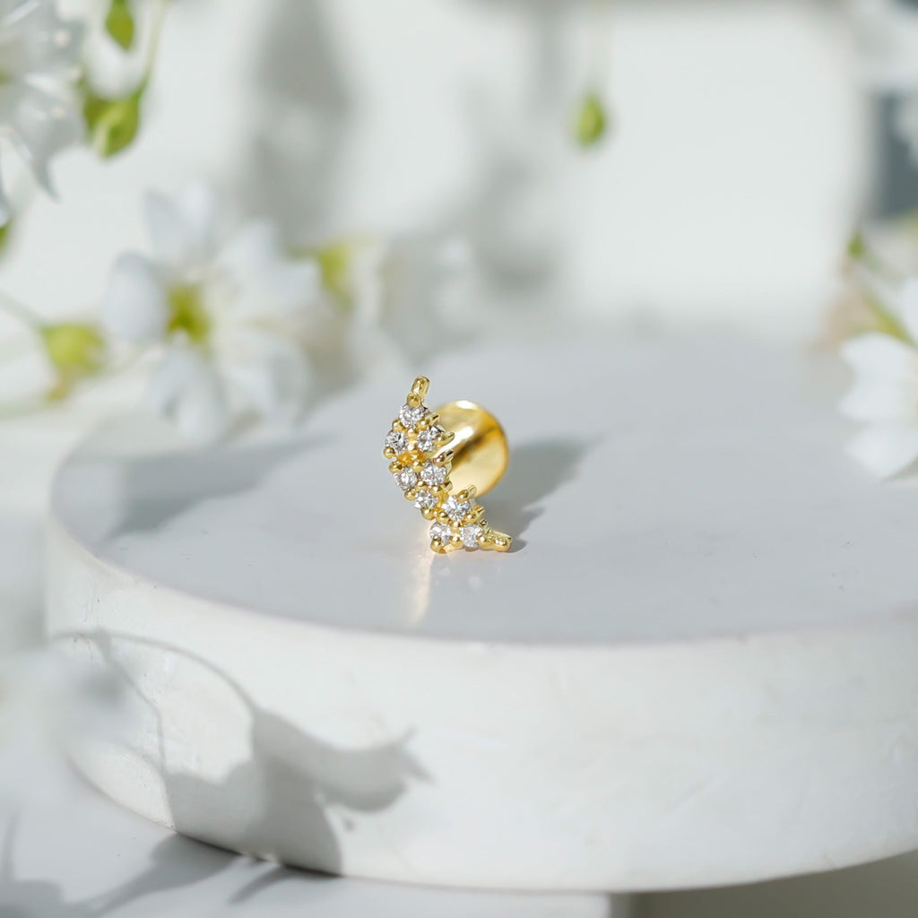 Natural Round Diamond Cluster Curved Helix Earring
