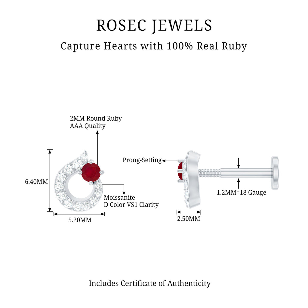 Round Ruby and Diamond Circle Helix Earring