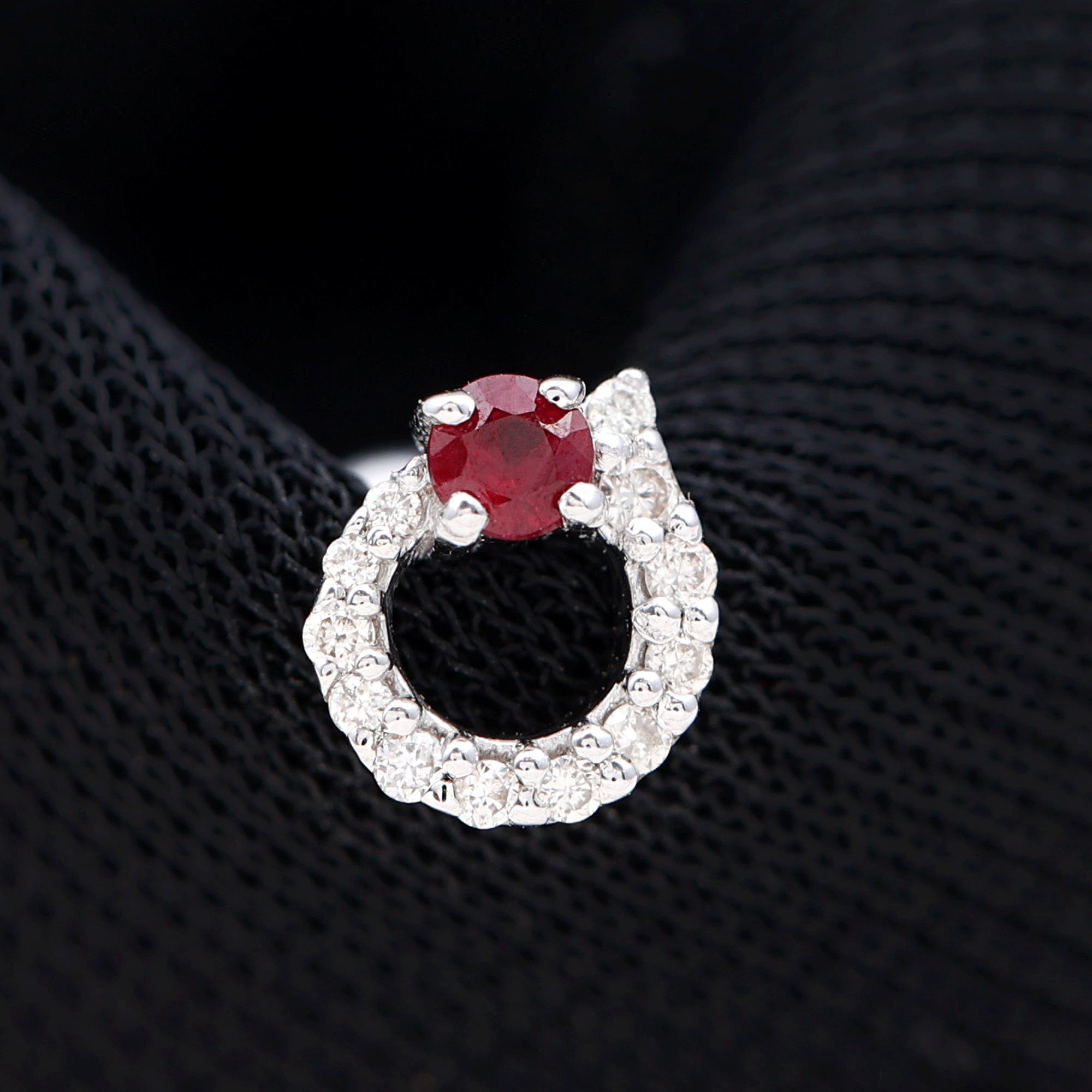 Round Ruby and Diamond Circle Helix Earring