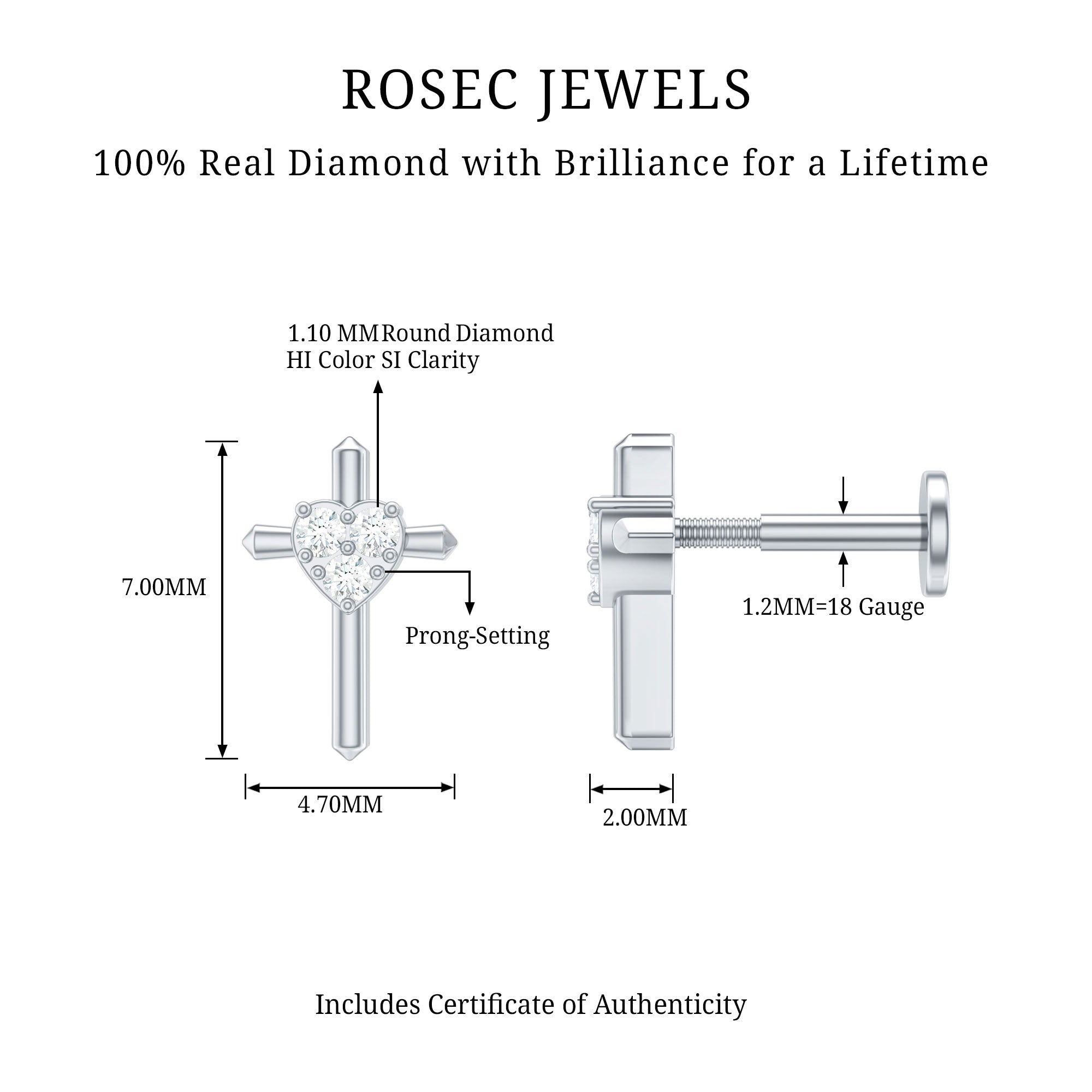 Round Natural Diamond Cross Helix Earring