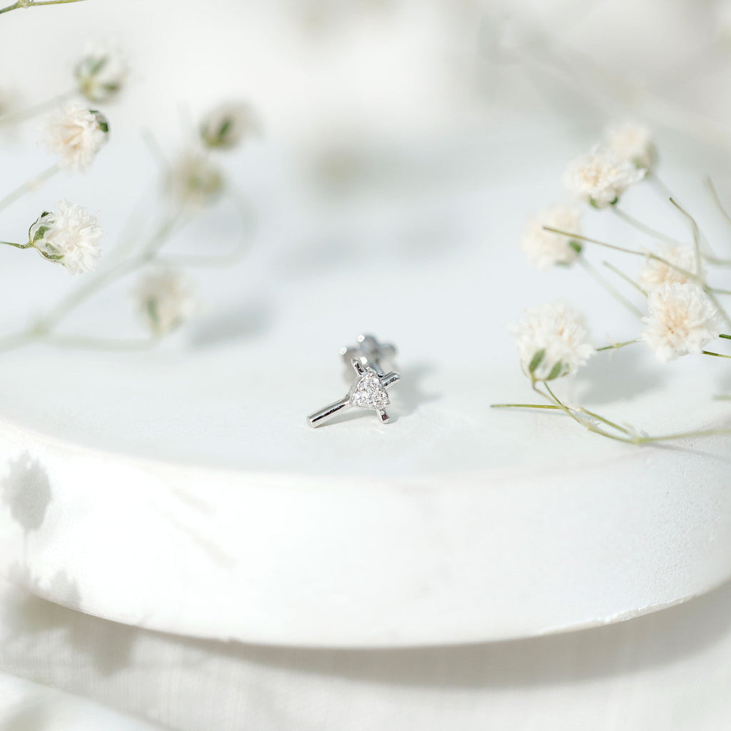 Round Natural Diamond Cross Helix Earring