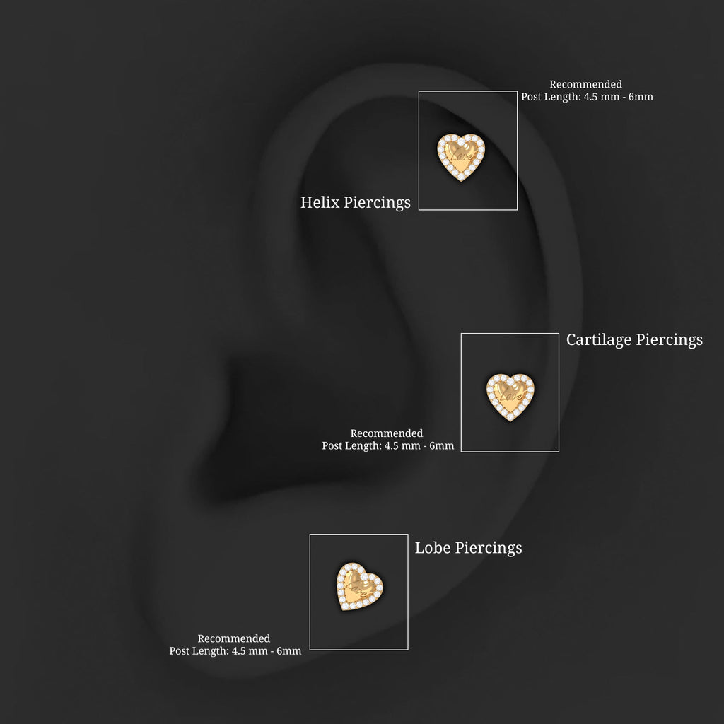 Certified Moissanite Love Heart Earring for Helix Piercing
