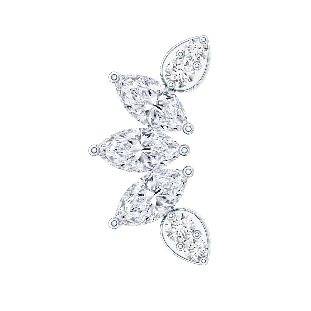 Marquise and Round Cut Moissanite Curved Leaf Helix Earring