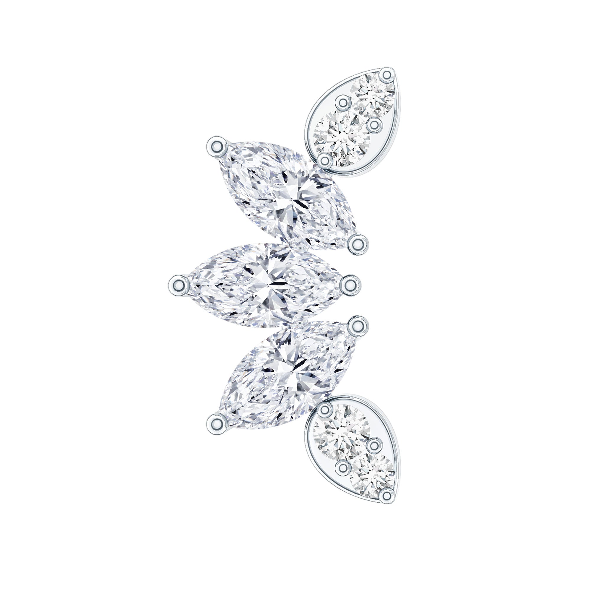 Marquise and Round Cut Moissanite Curved Leaf Helix Earring