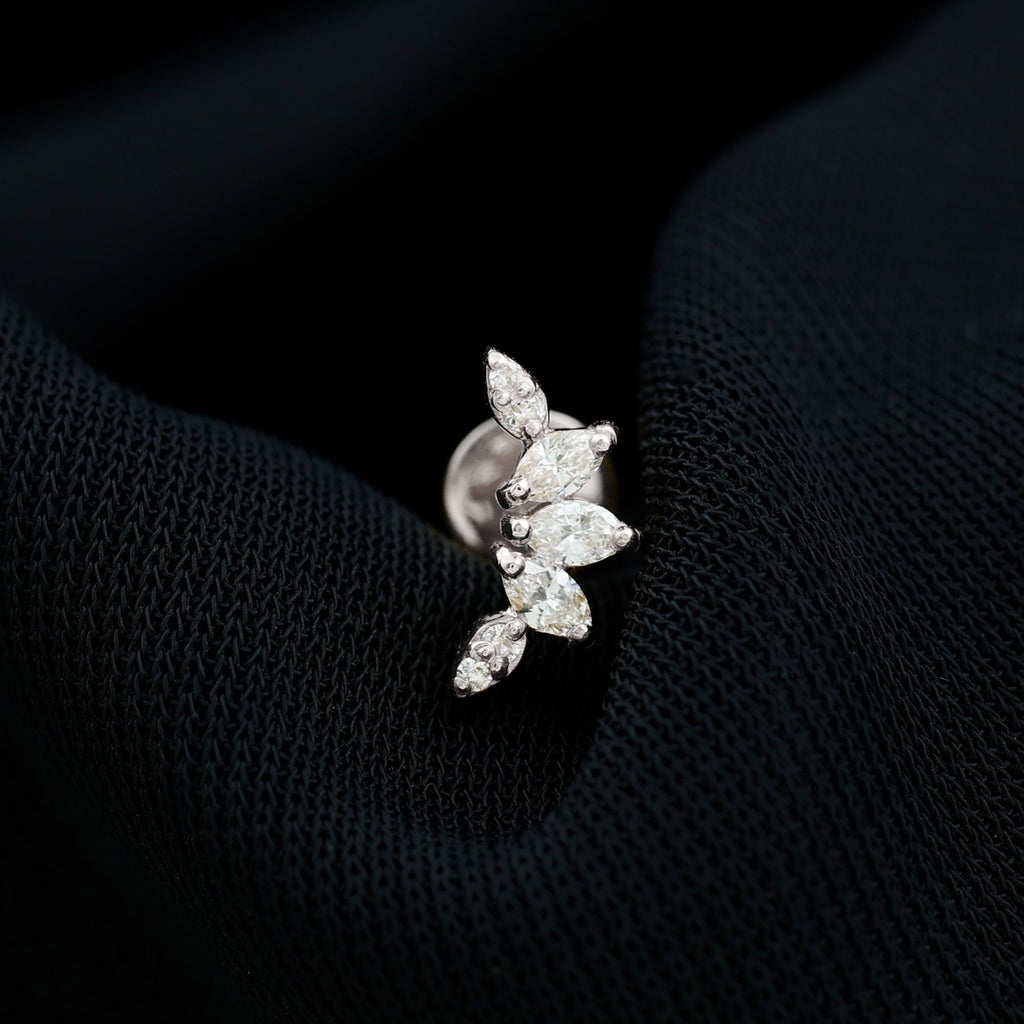 Marquise and Round Cut Moissanite Curved Leaf Helix Earring
